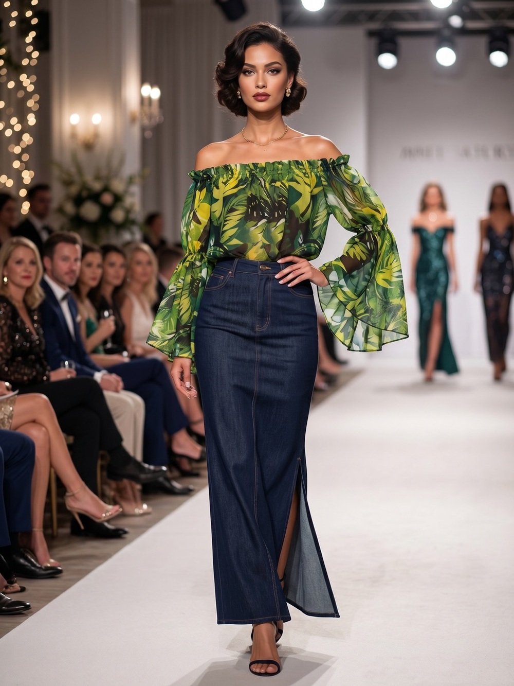 Live 4 Truth Green Tropical Off-Shoulder Bell Sleeve Crop Top